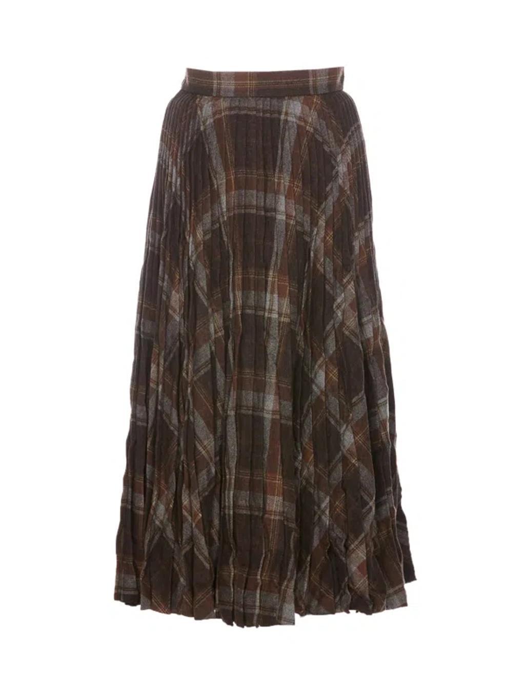 BALENCIAGA Pleated Skirt With Ruffled Effect In Brown Product Image