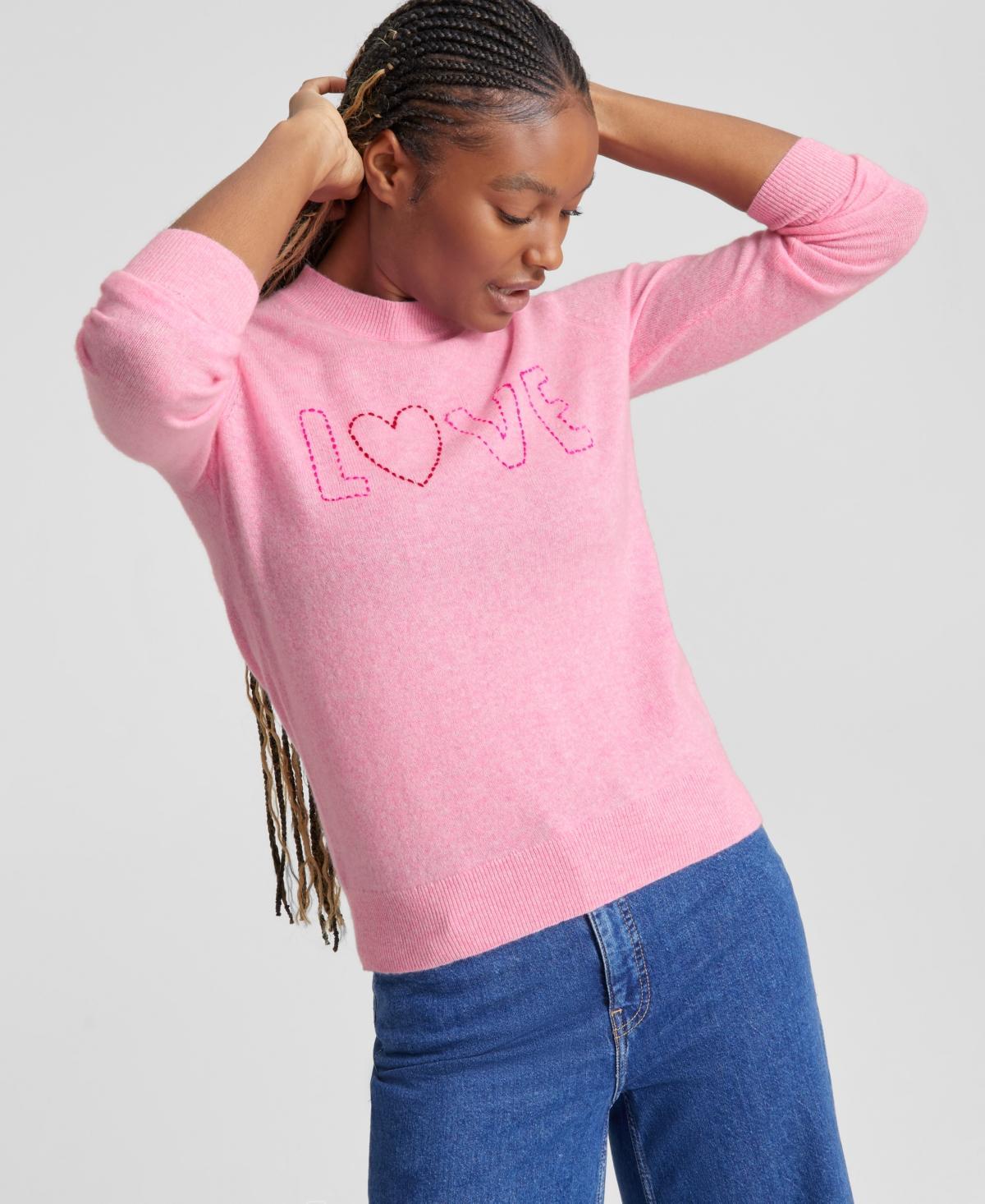 Charter Club Womens Cashmere Love Embroidered Crewneck Sweater, Created for Macys Product Image