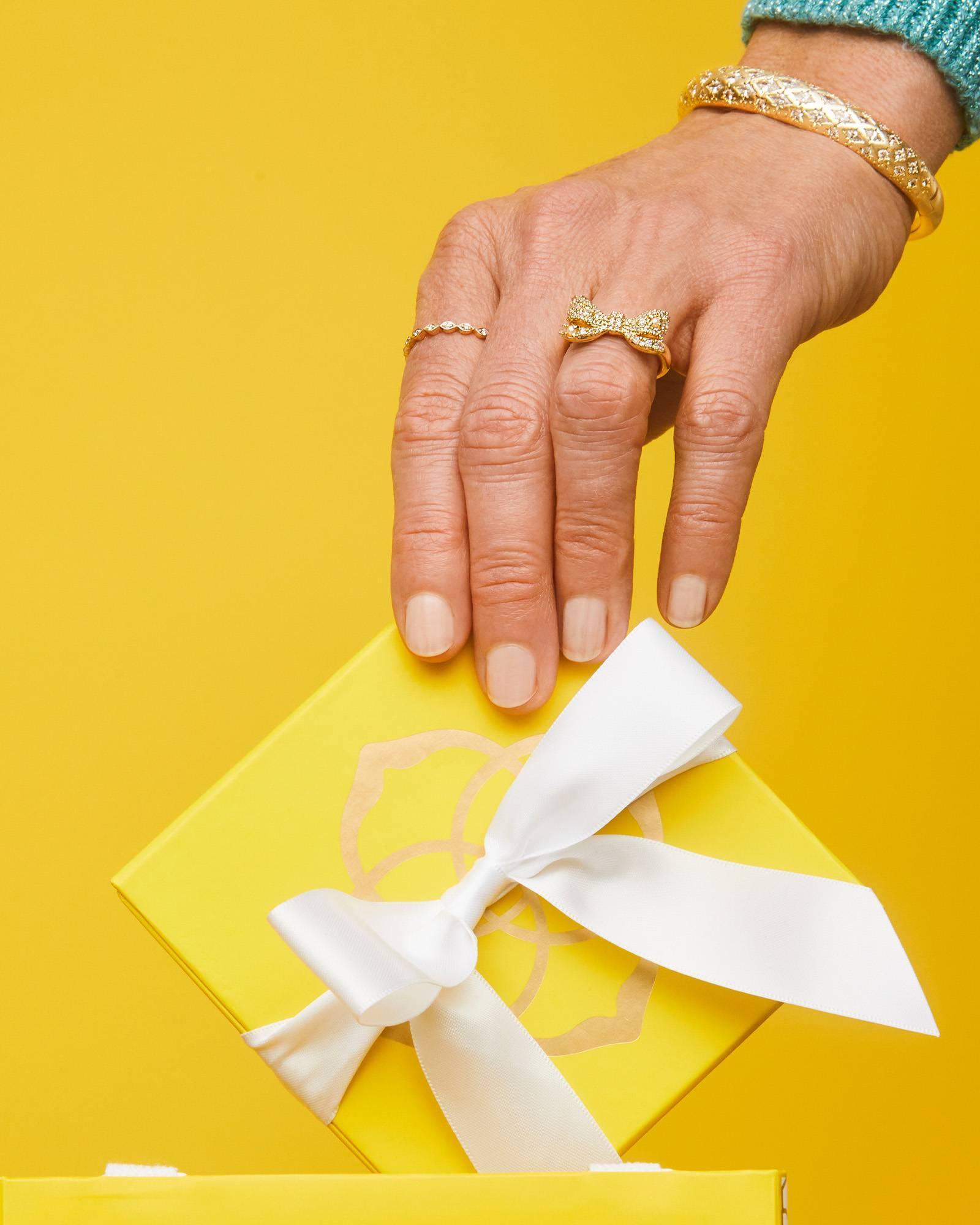 Krista Gold Bow Cocktail Ring in White Mix Product Image