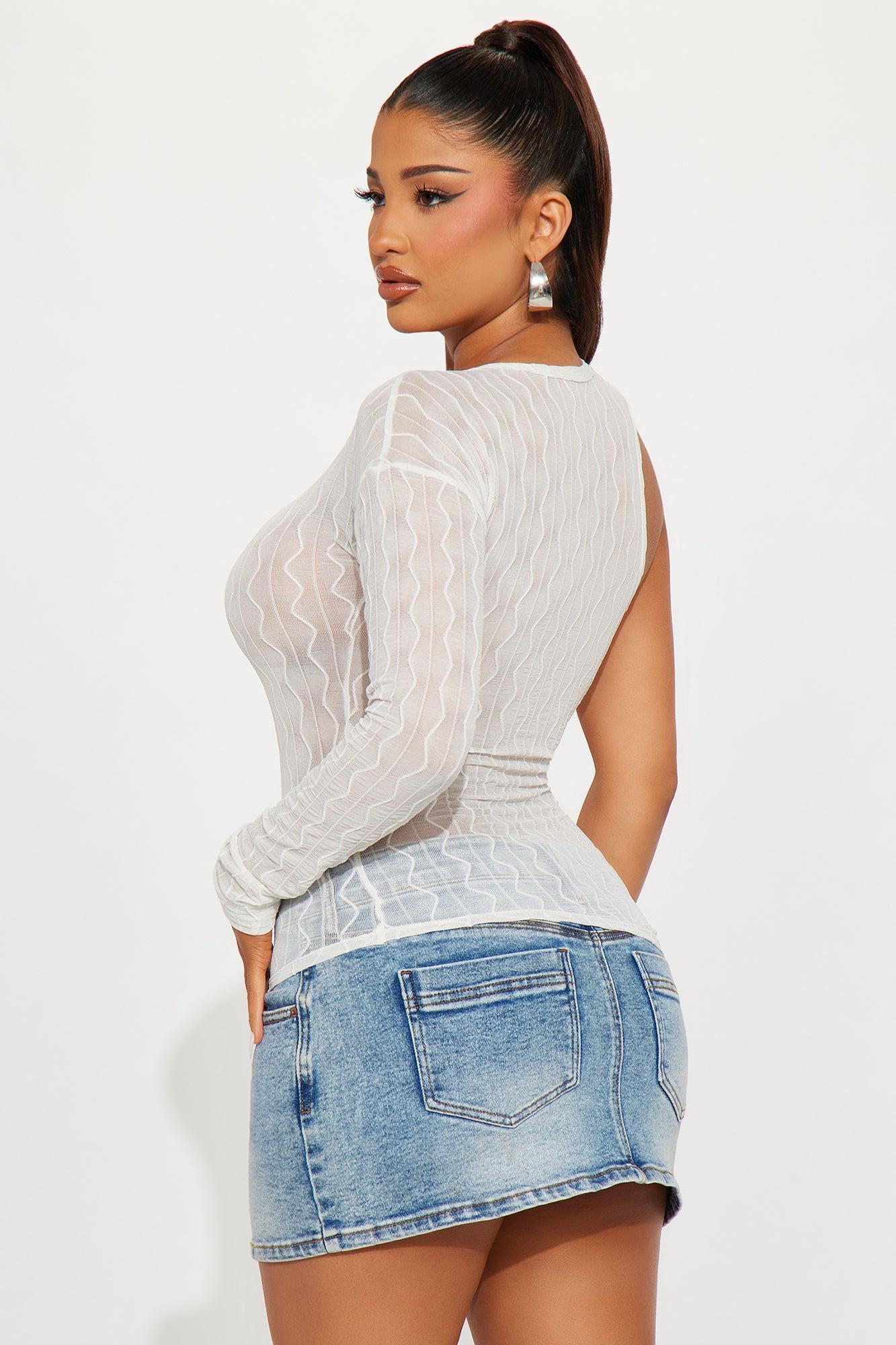 Lia Mesh One Shoulder Top - White Product Image