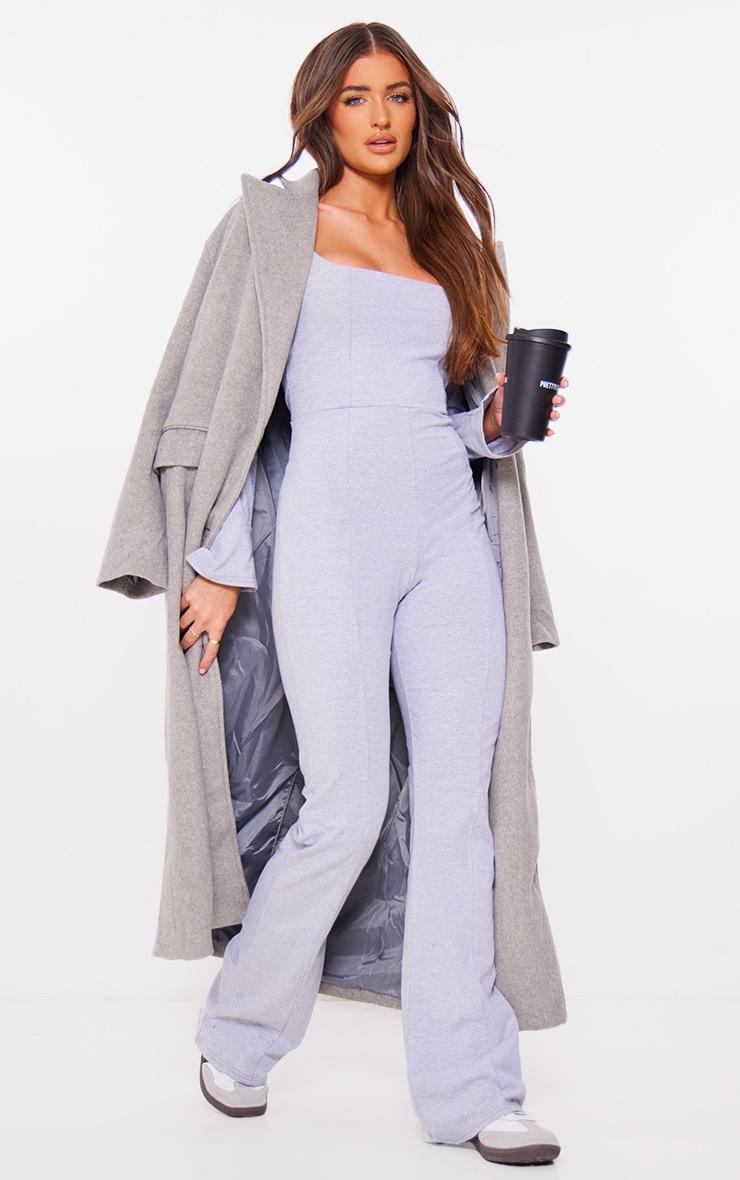 Grey Marl Cotton Detail Flare Leg Jumpsuit Product Image