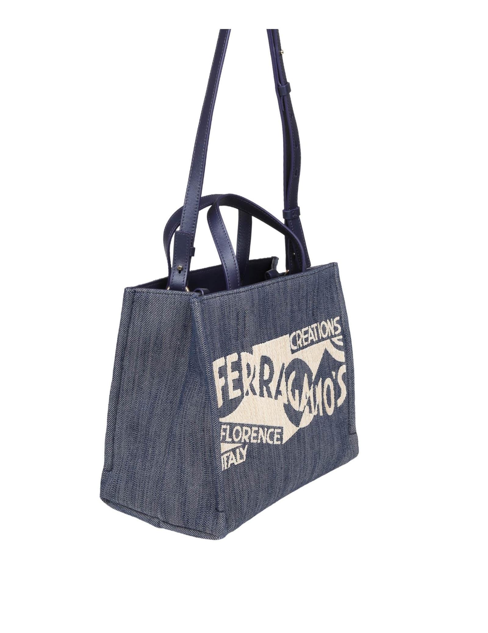 FERRAGAMO Denim Tote Bag In Dark Wash Product Image