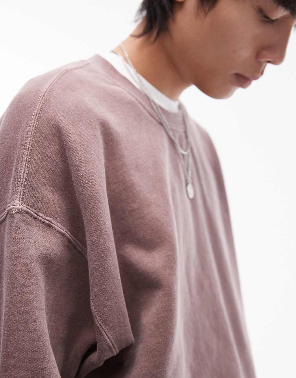 Topman vintage wash oversized sweatshirt in pink Product Image