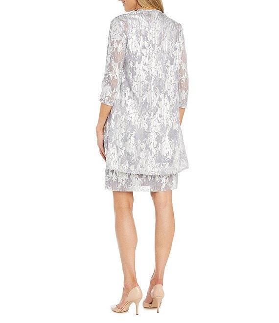 R & M Richards 3/4 Sleeve Round Neck Pleated Floral 2-Piece Jacket Dress Product Image