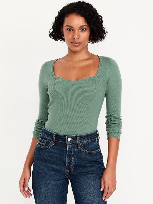 Long-Sleeve Ribbed Sweater Product Image