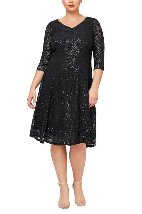 Sl Fashions Plus Size Sequined Lace Dress Product Image