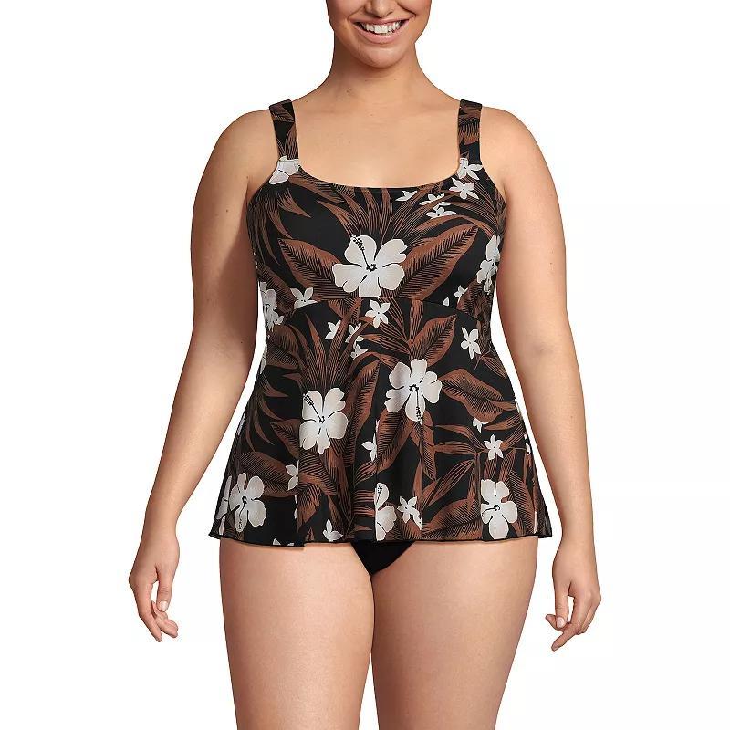 Plus Size Lands End Flutter Empire Waist Comfort Strap Tankini Swimsuit Top, Womens Navy Green Paisley Product Image