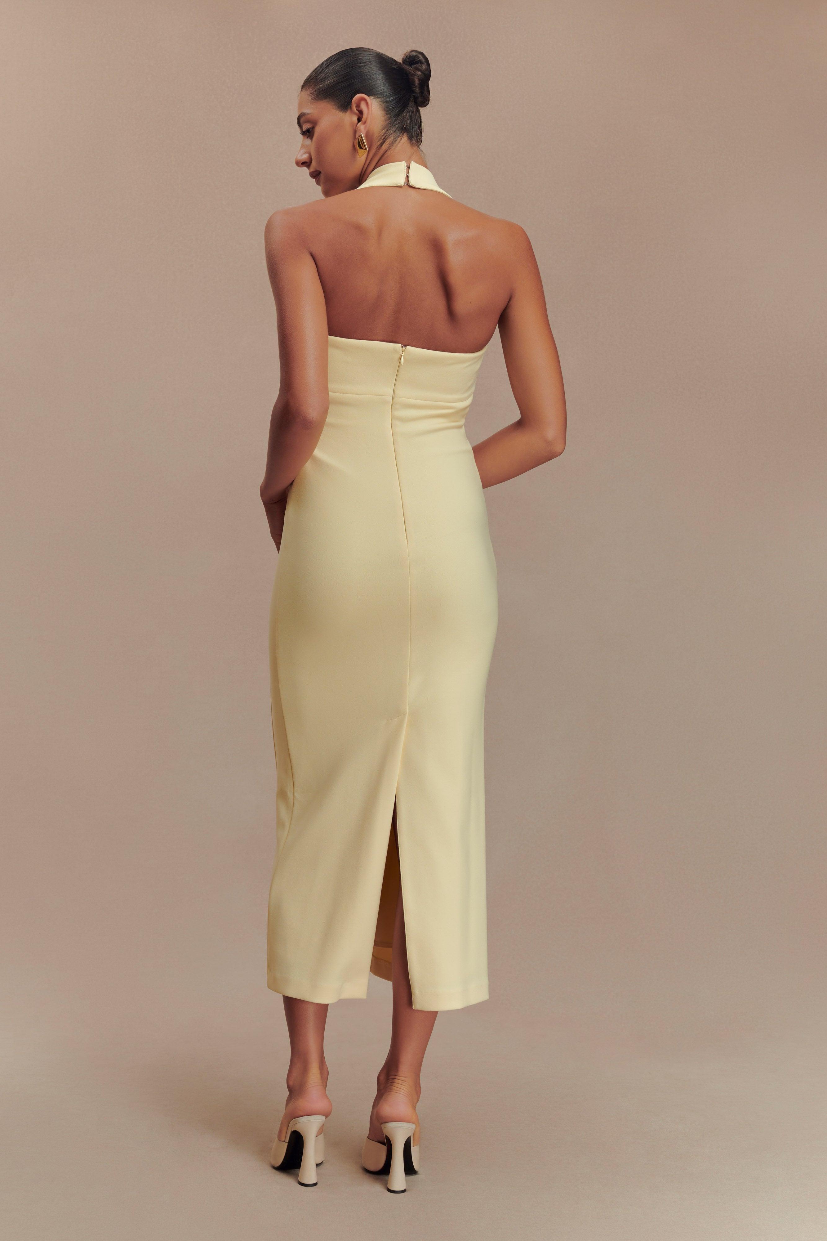 Amelita Suiting Halter Midi Dress - Pale Lemon Product Image