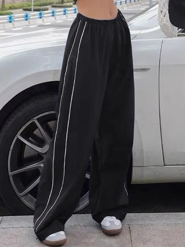Piping Detail Wide Leg Track Pants Product Image
