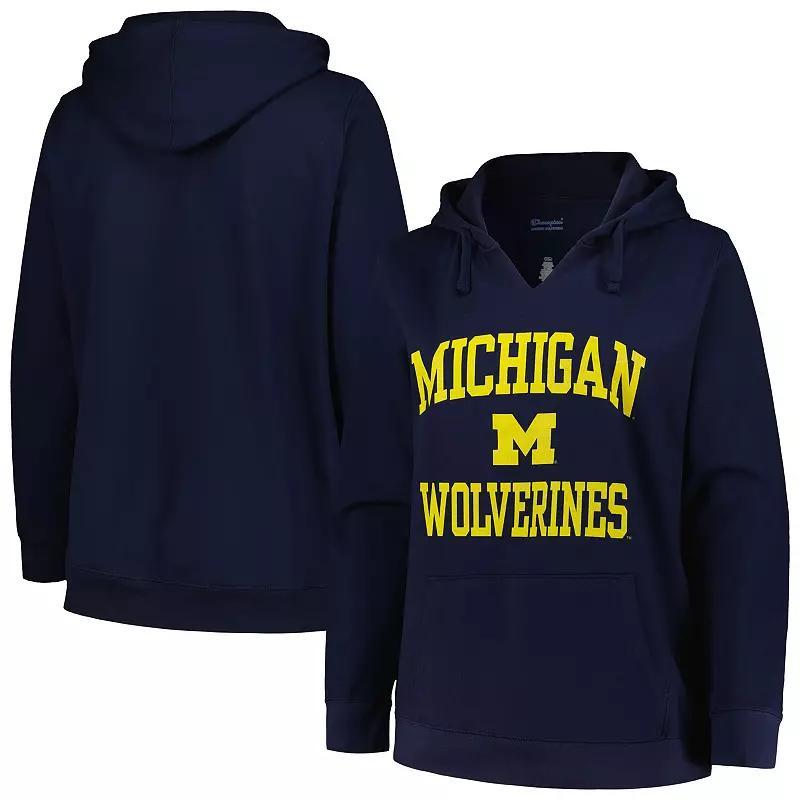 Womens Champion Navy Michigan Wolverines Plus Size Heart & Soul Notch Neck Pullover Hoodie Product Image