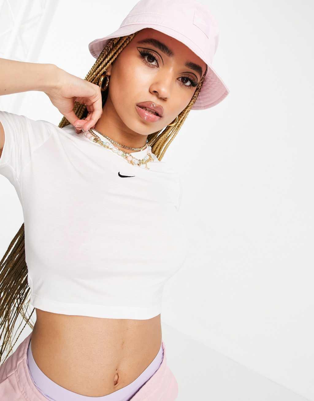 Nike Swoosh cropped slim T-shirt in white Product Image