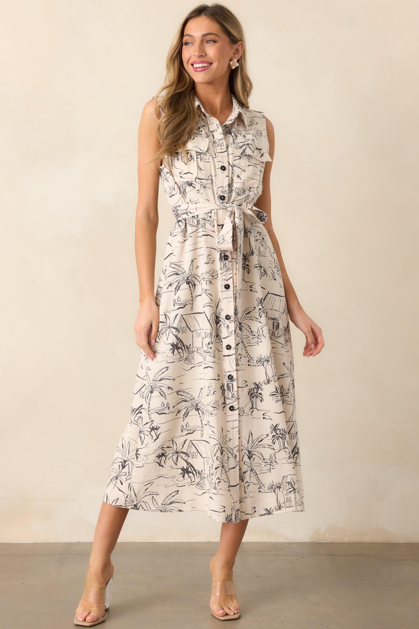 Island Heartbeat Ivory Button Front Maxi Dress Product Image