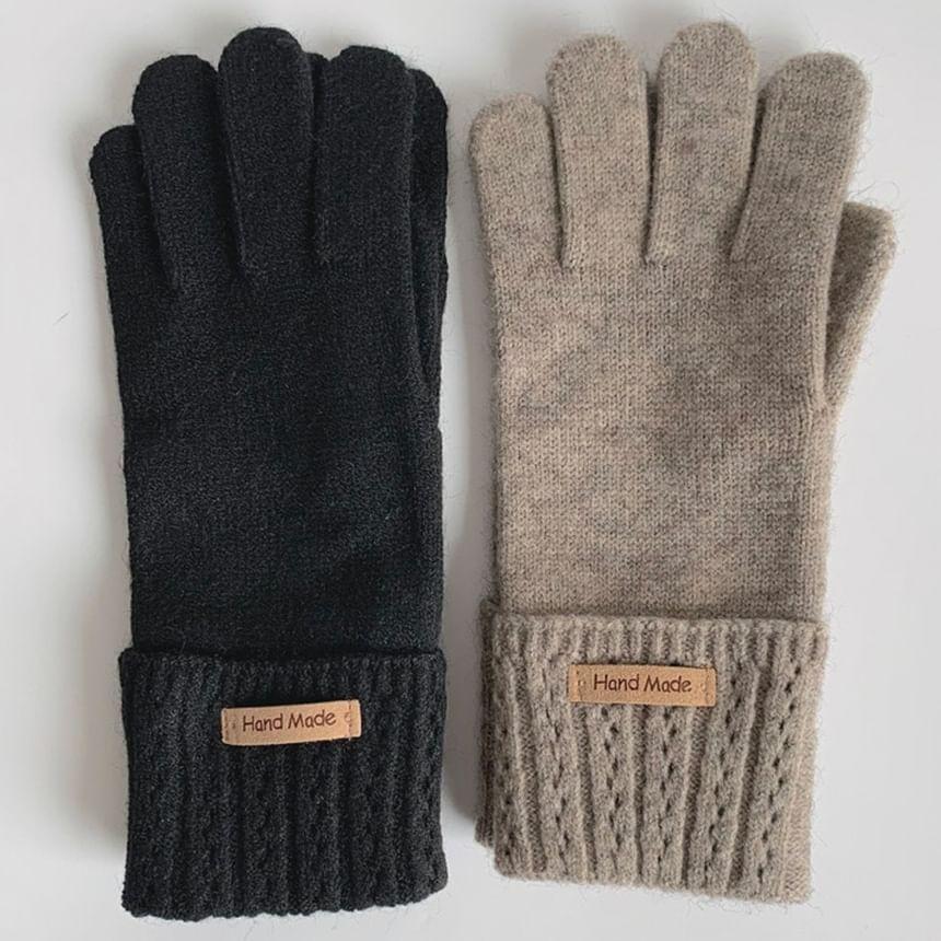 Lettering Applique Touchscreen Knit Gloves Product Image