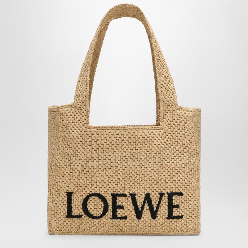 LOEWE Font Medium Raffia Tote Bag In Beige Product Image