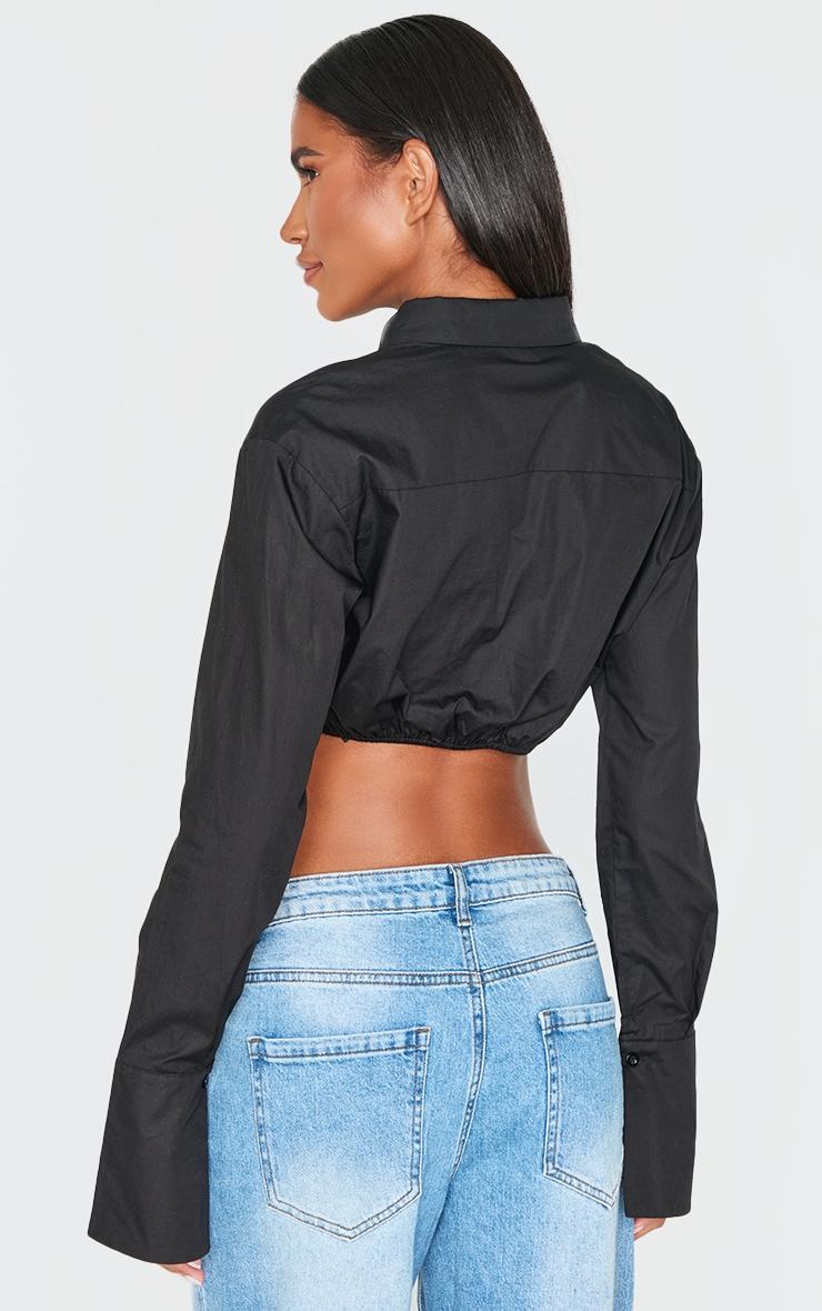 Black Elasticated Bust Detail Cropped Shirt Product Image