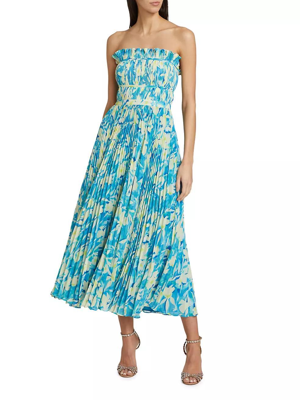 Scottie Floral Pleated Strapless Midi-Dress Product Image