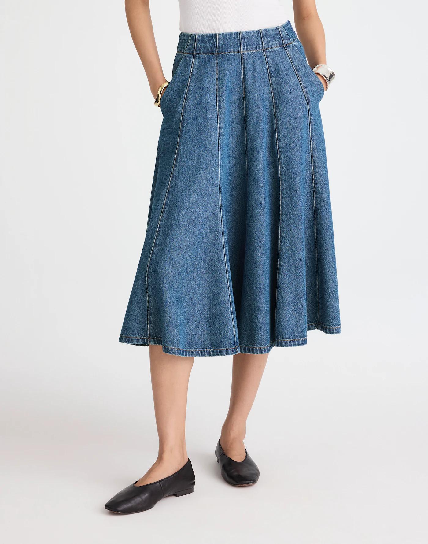Flared Denim Midi Skirt: Airy Denim Edition Product Image
