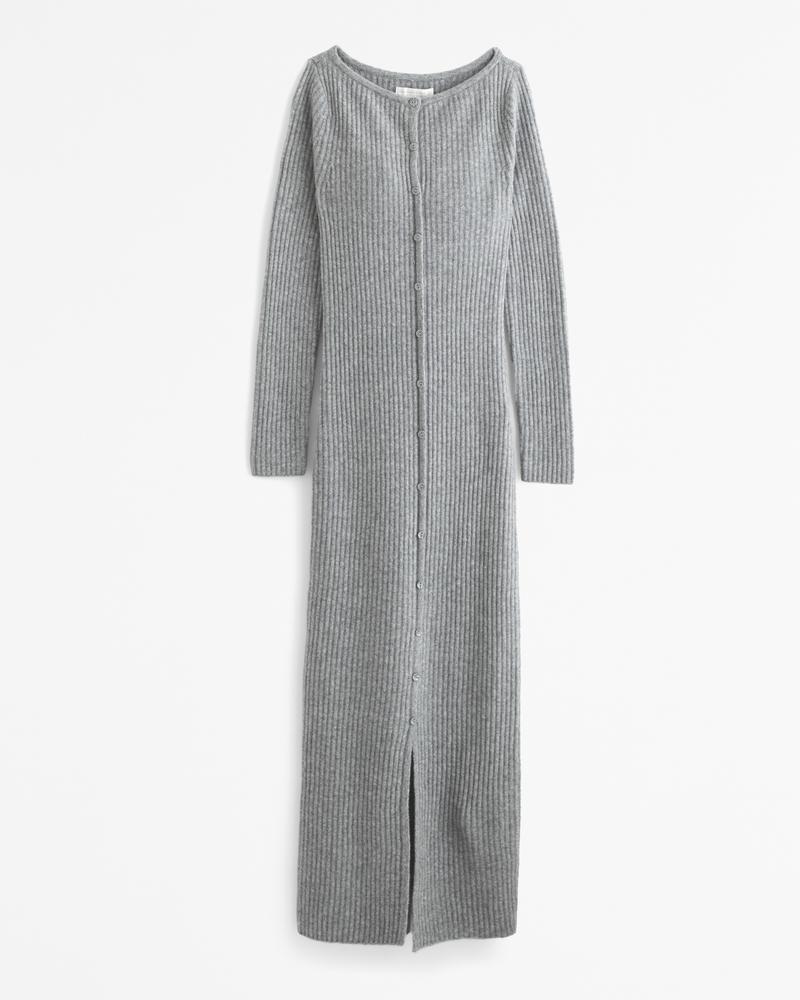 Long-Sleeve Button-Through Maxi Sweater Dress Product Image