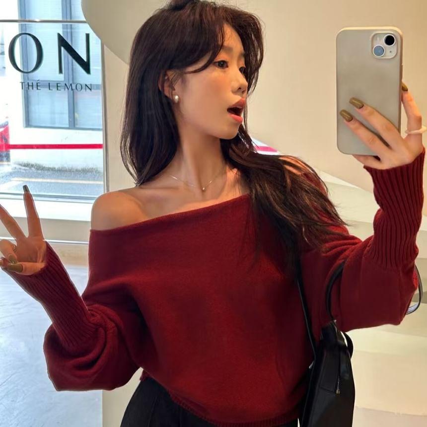 Off Shoulder Plain Sweater Product Image