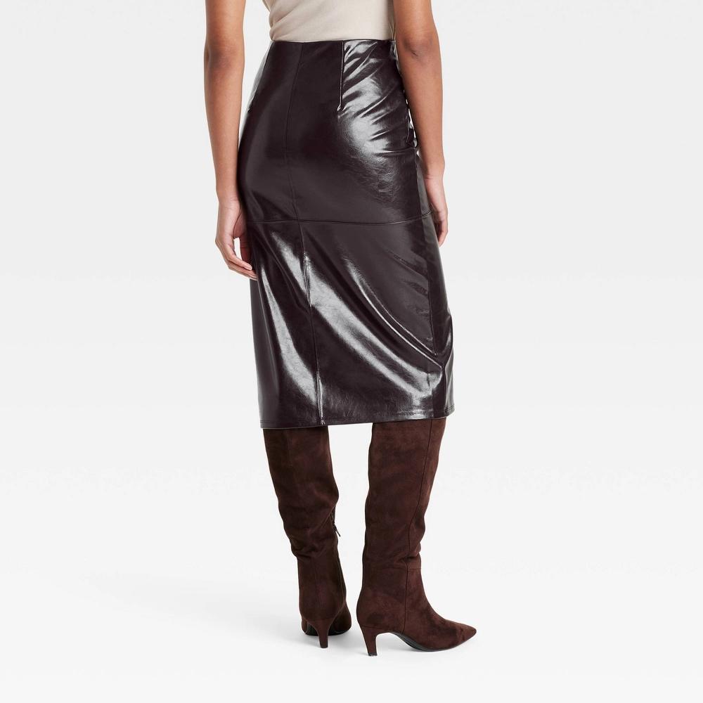 Womens Faux Leather Midi Skirt - A New Day Brown Product Image