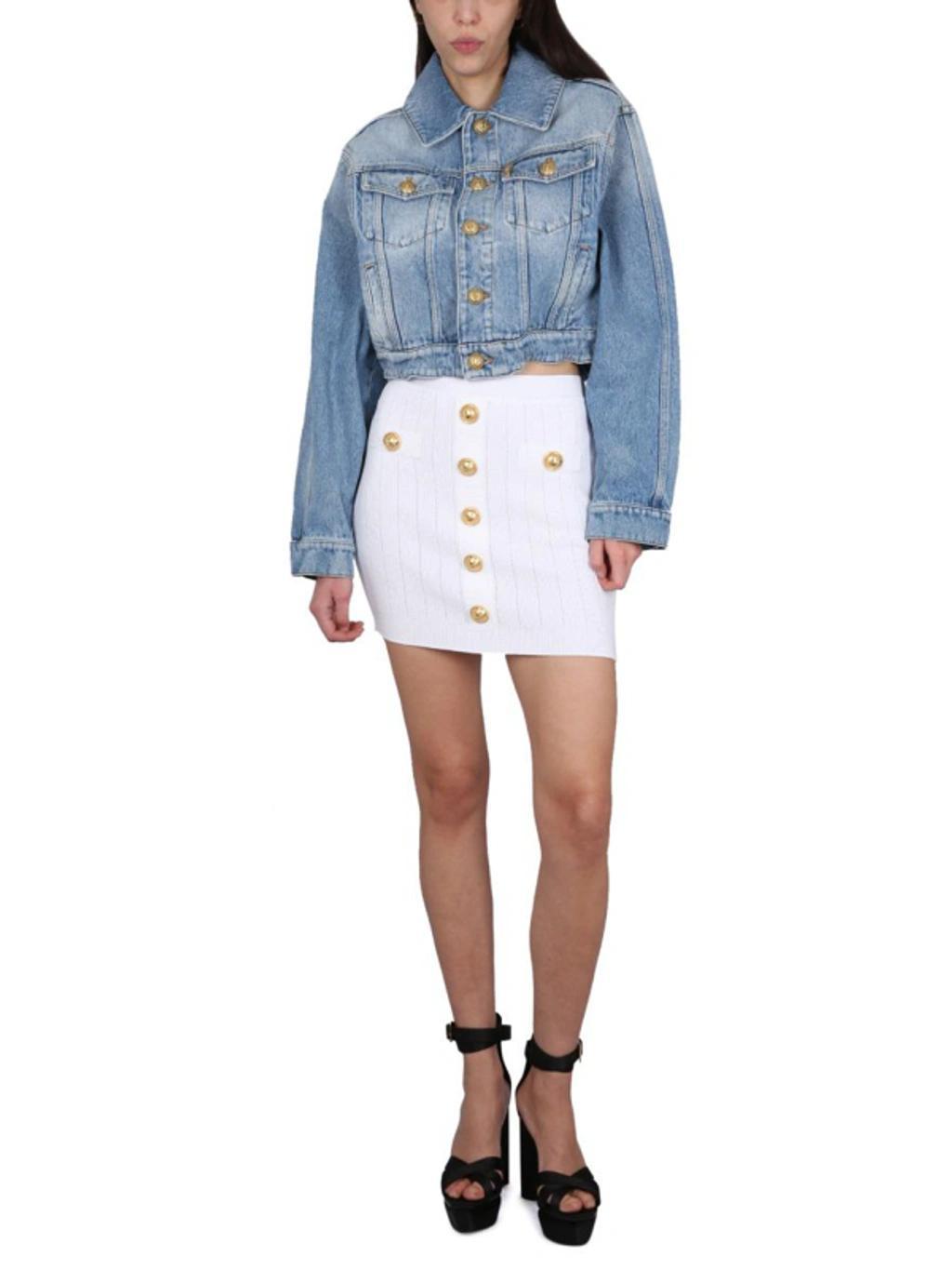 BALMAIN Short Knitted Buttoned Skirt In White Product Image