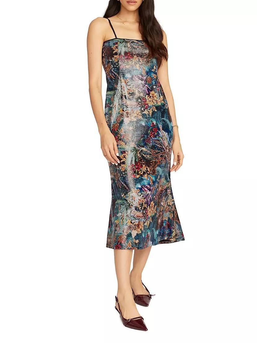 Jolie Floral Sequin Sleeveless Midi-Dress Product Image