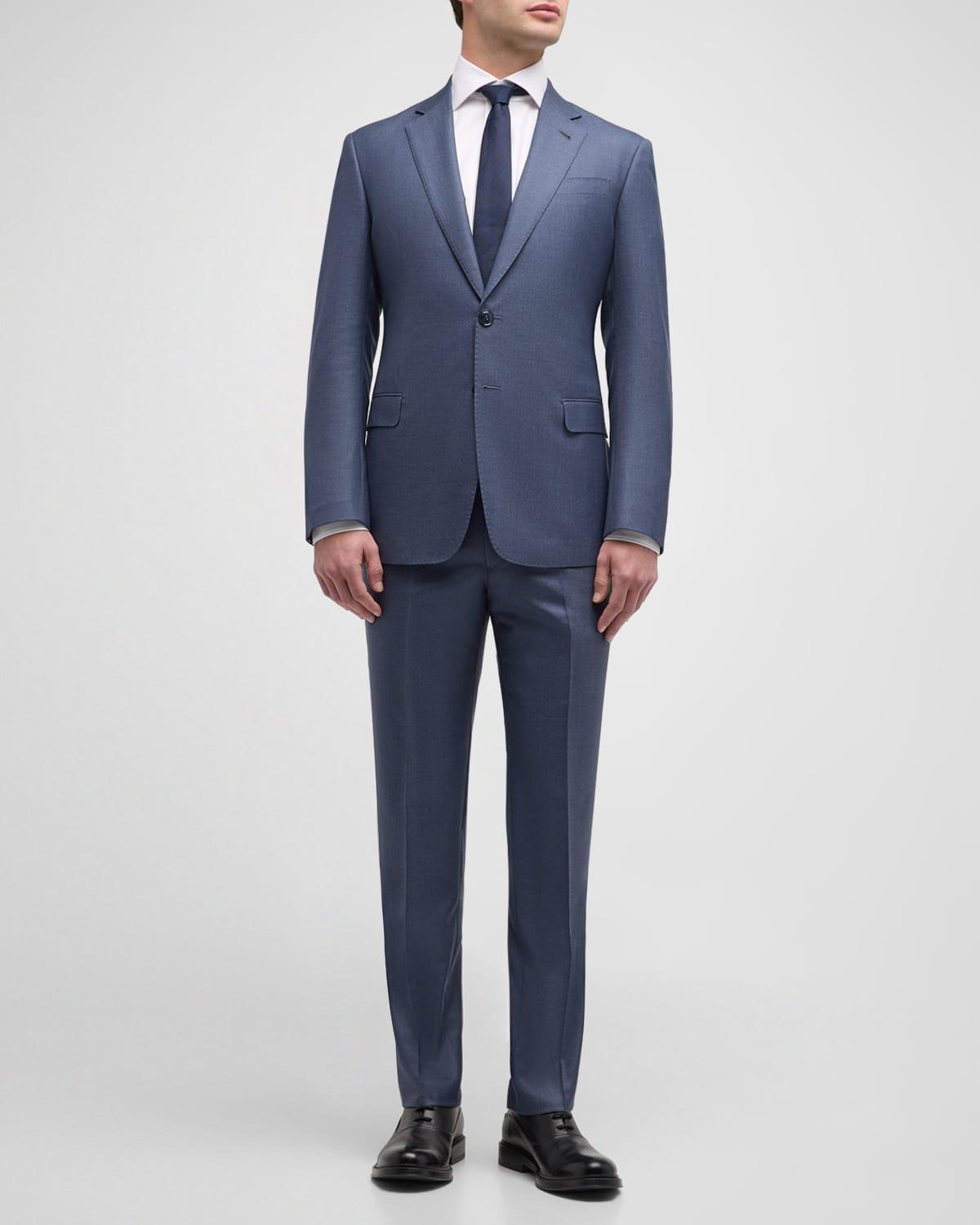 Mens Textured Wool-Silk Solid Classic Fit Suit Product Image