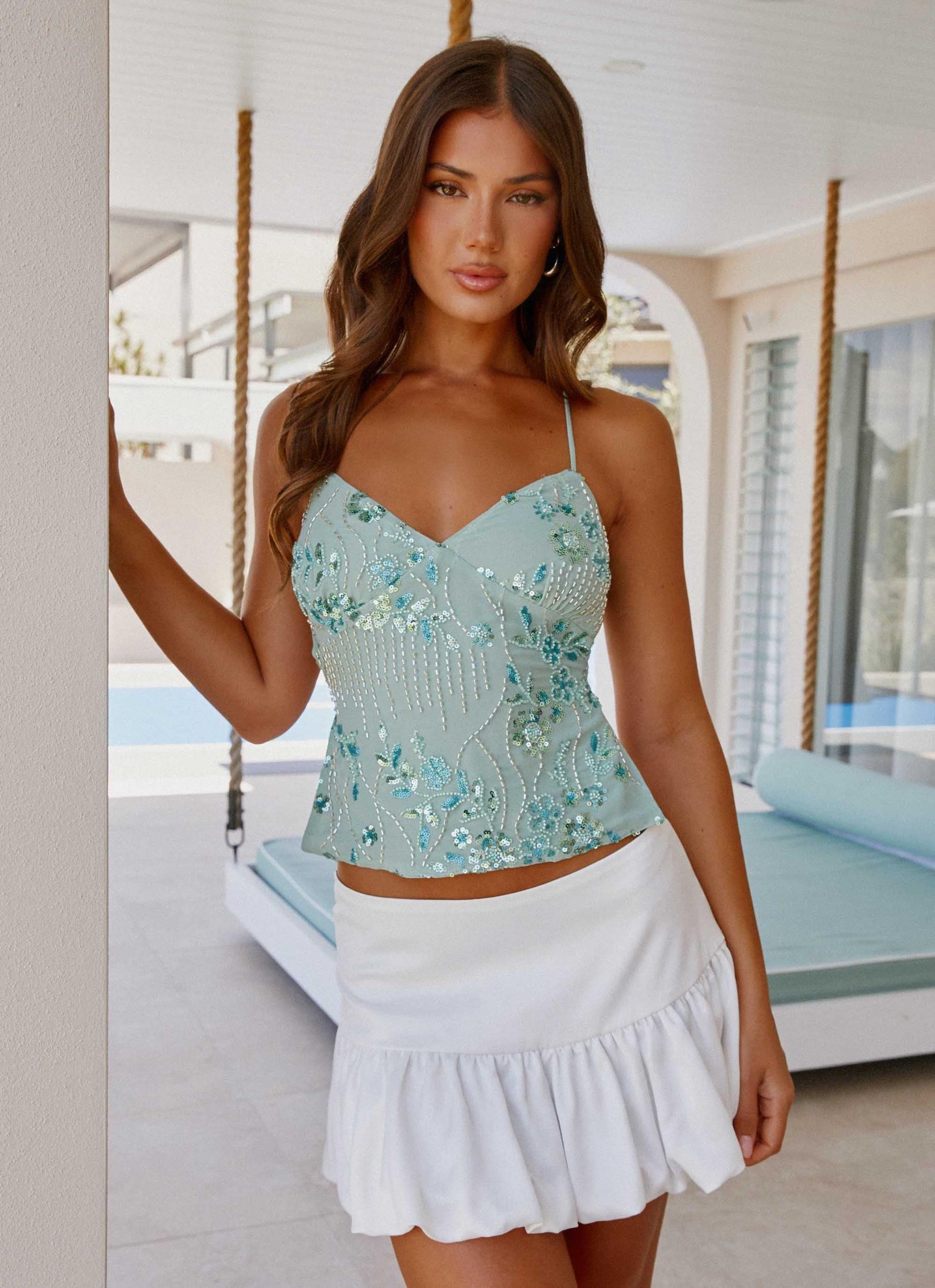 Kamilla Sequin Cami Top - Mint Product Image