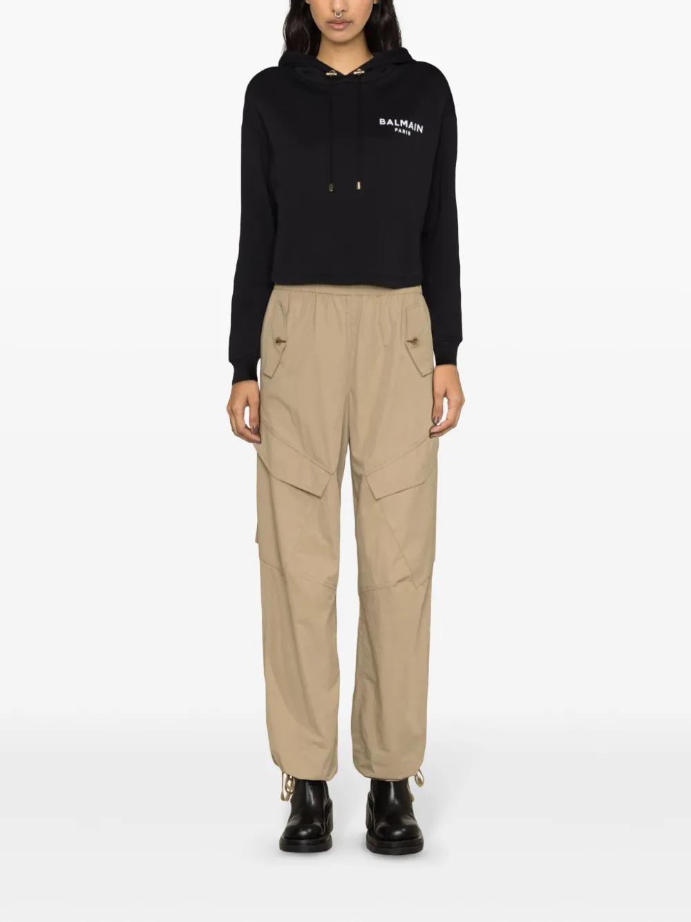 logo-flocked cropped hoodie Product Image