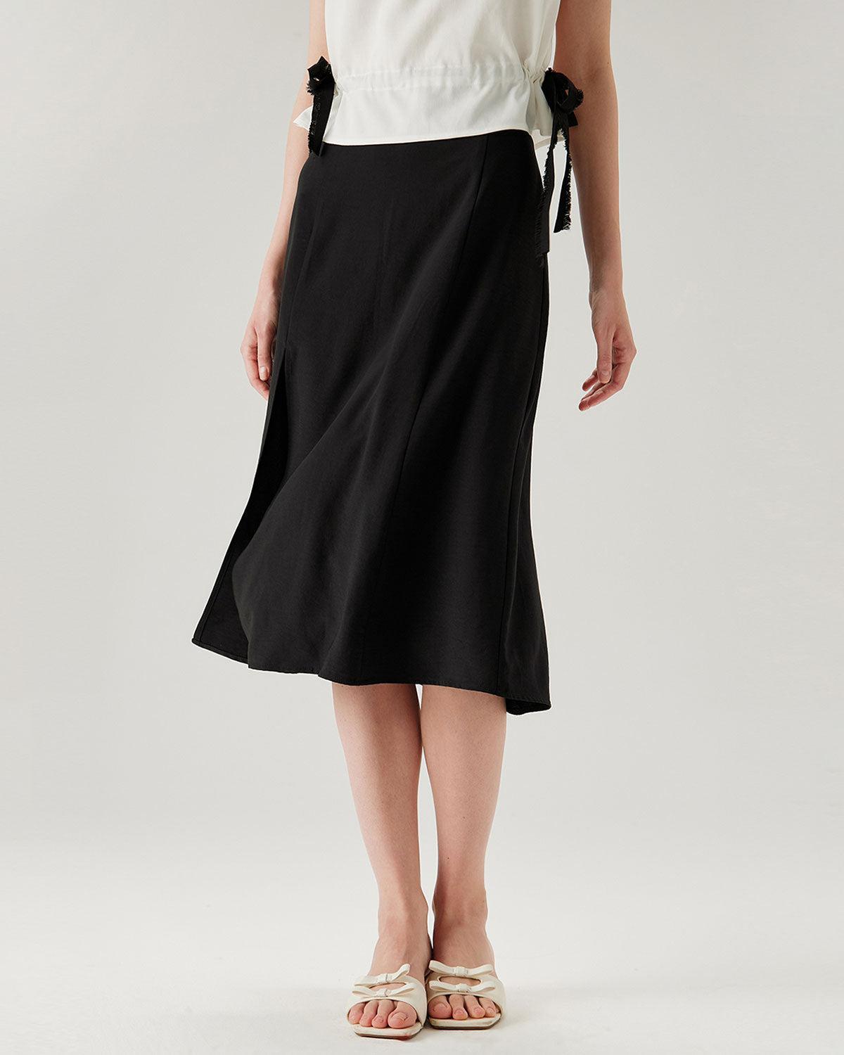 Black A-Line Slit Midi Skirt Product Image