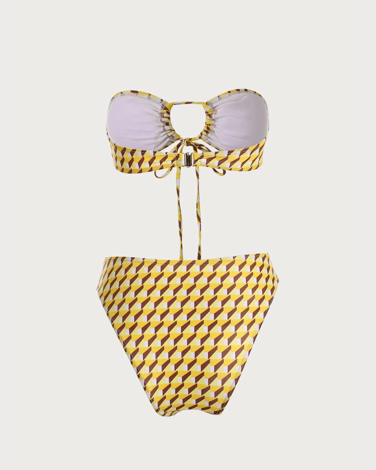 Yellow Geometric Strapless Bikini Sets Product Image