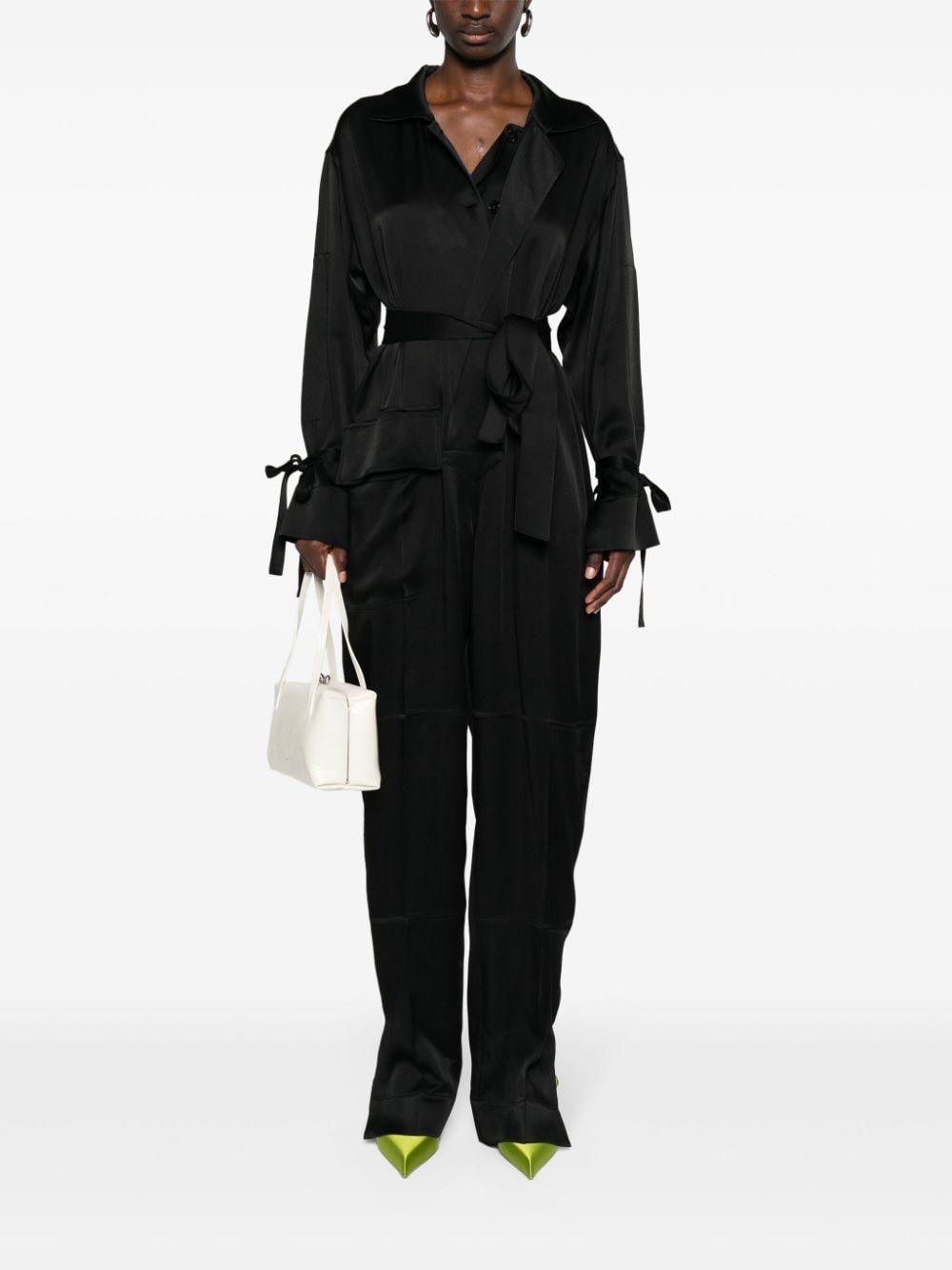 Spread-collar Crepe Jumpsuit In Black Product Image