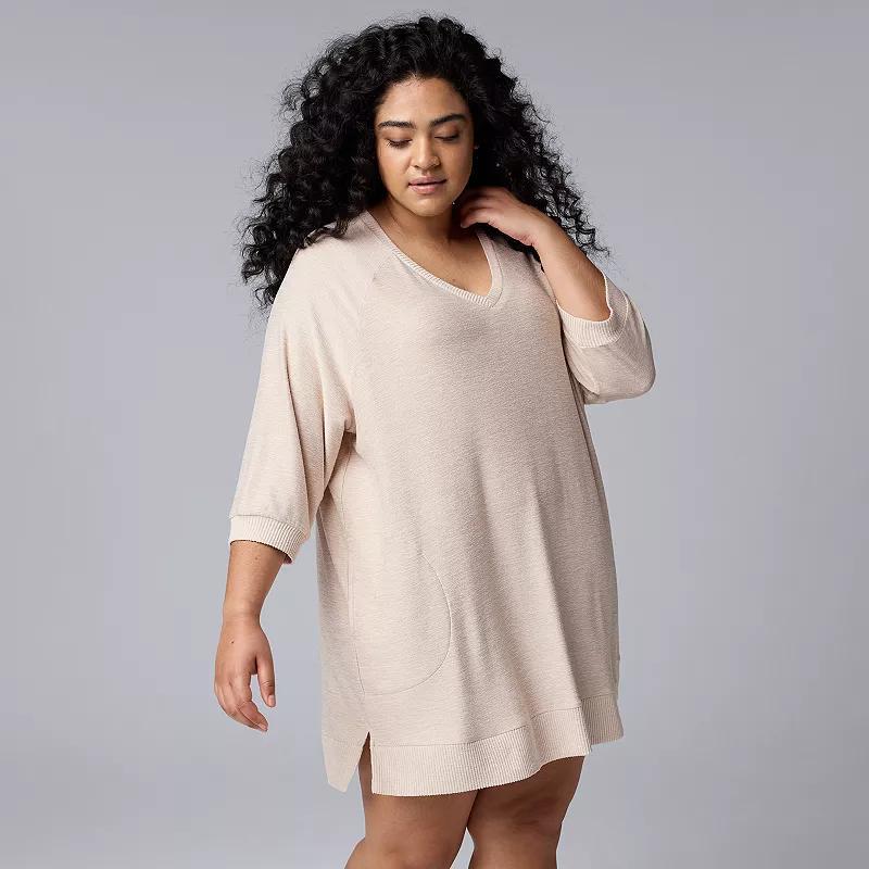 Plus Size Simply Vera Vera Wang 3/4 Sleeve Sleepshirt, Womens Grey Animal Product Image