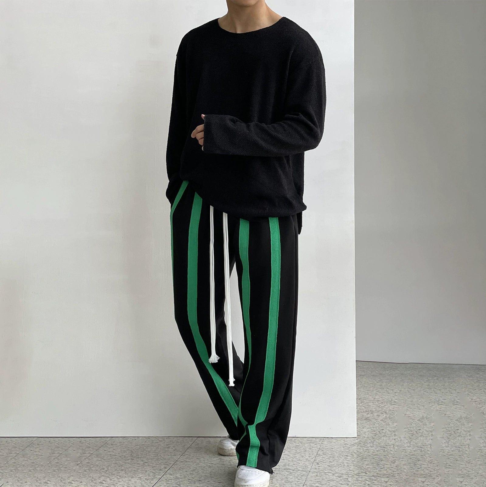 RT No. 10201 DRAWSTRING STRIPED STRAIGHT PANTS Product Image