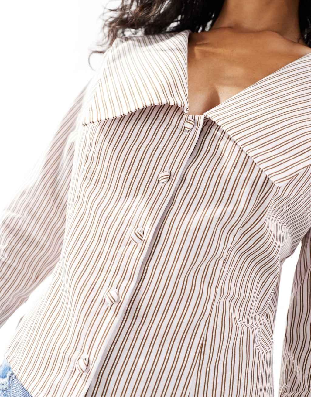 ASOS DESIGN poplin fitted collar shirt in pink stripe Product Image