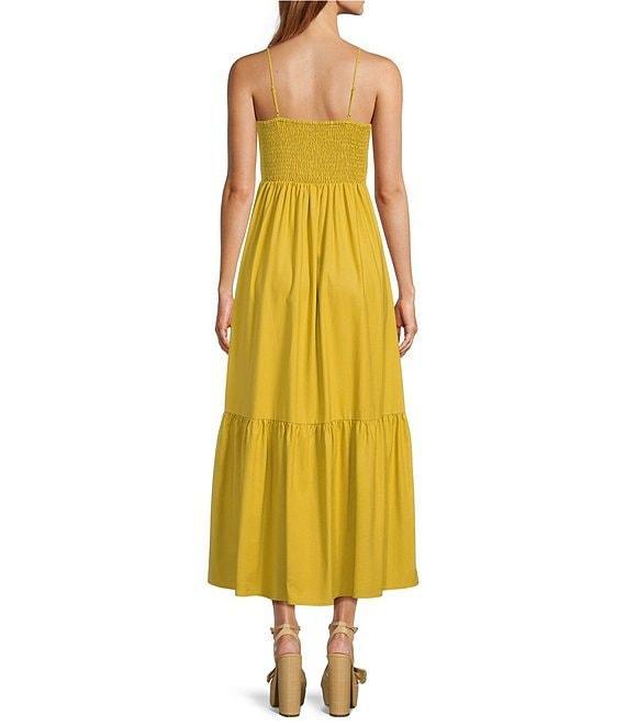 Skies Are Blue Square Neck Smocked Bodice Midi Dress Product Image