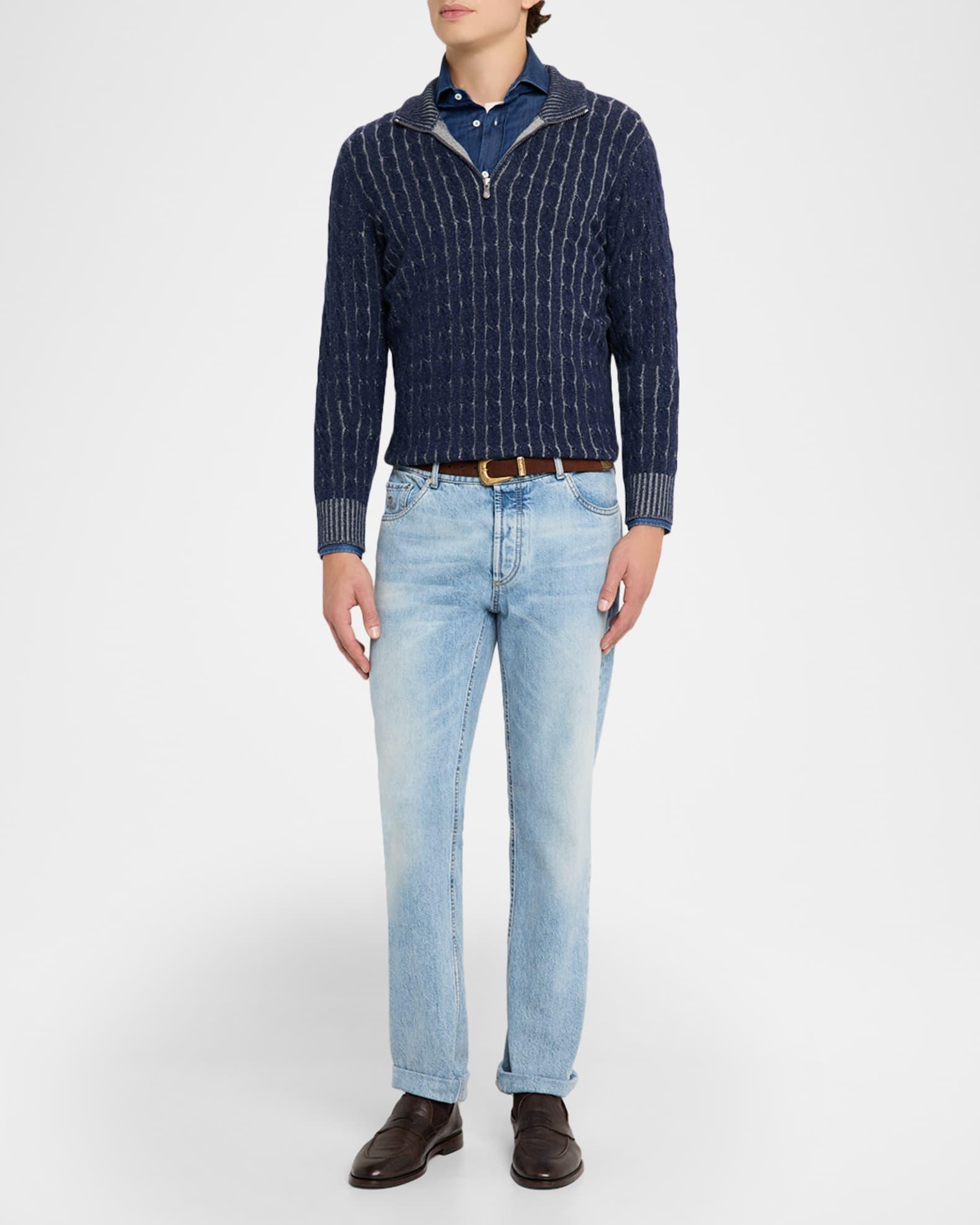 Men's Denim Spread Collar Button-Down Shirt Product Image