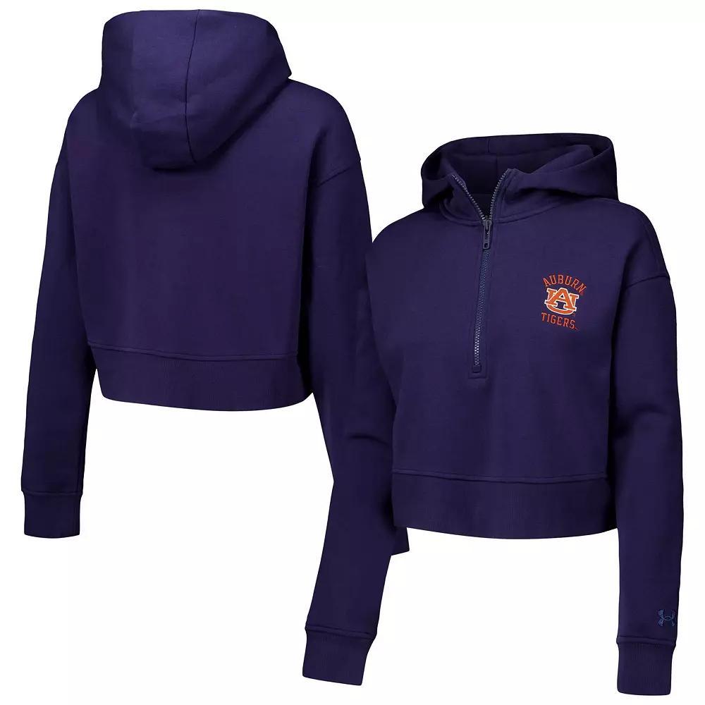 Women's Under Armour Navy Auburn Tigers Inline Modest Cropped Half-Zip Hoodie, Size: Medium, Blue Product Image