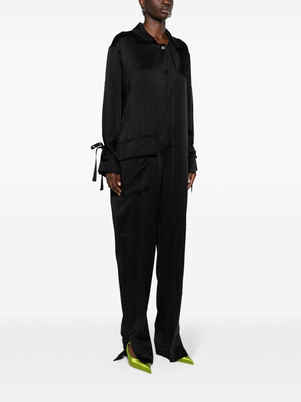 Spread-collar Crepe Jumpsuit In Black Product Image