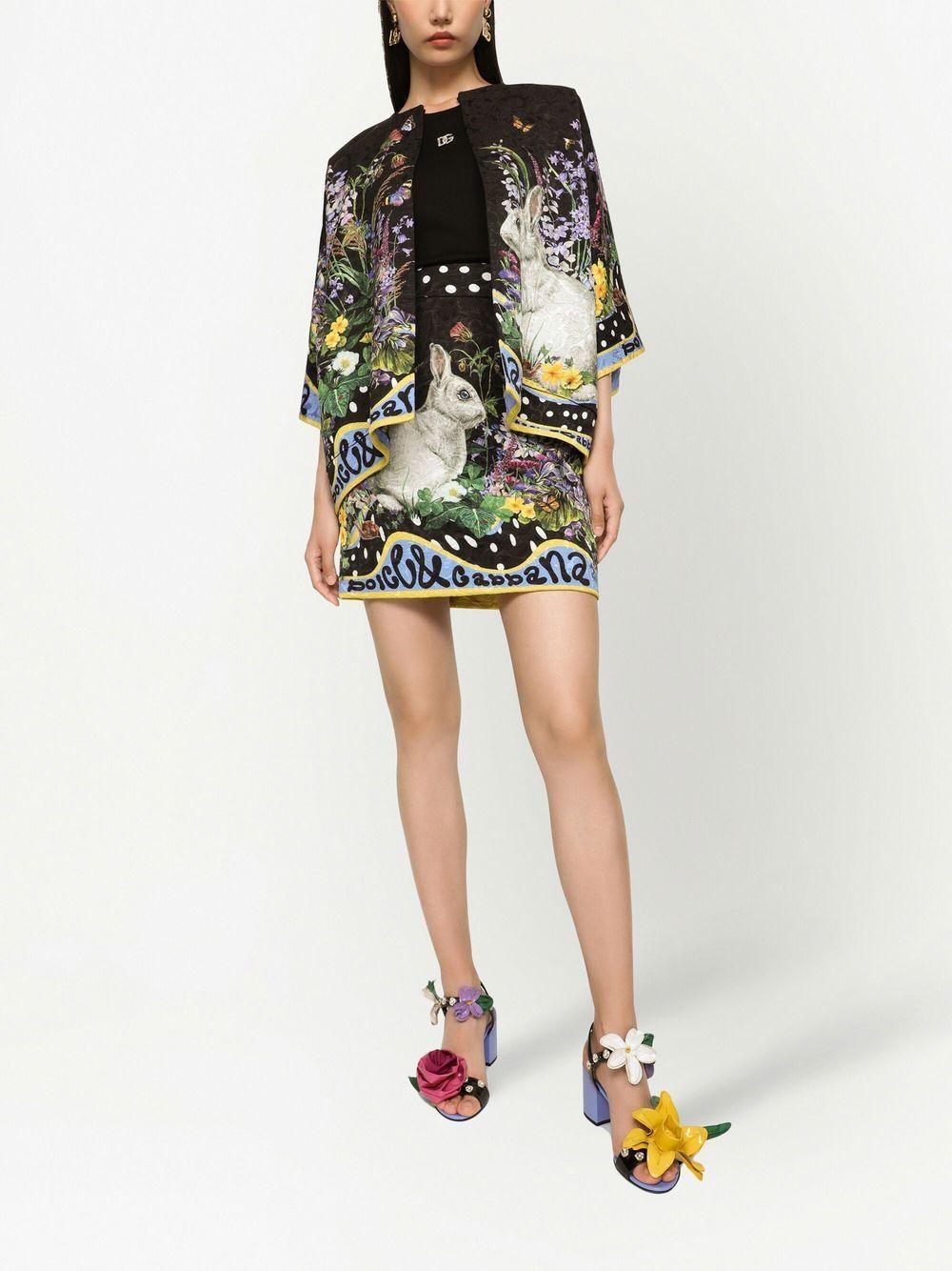 DOLCE & GABBANA Rabbit-print Single-breasted Brocade Jacket In Conigli Fdo Nero Product Image