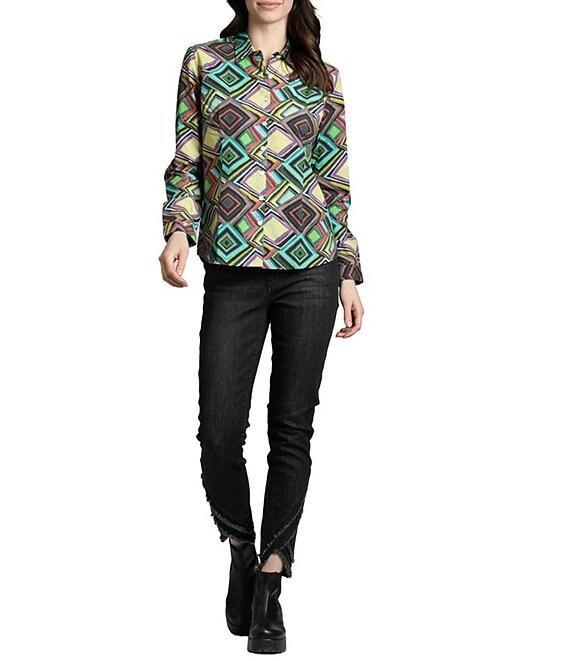 APNY Printed Collared Long Sleeve Button Up Top Product Image