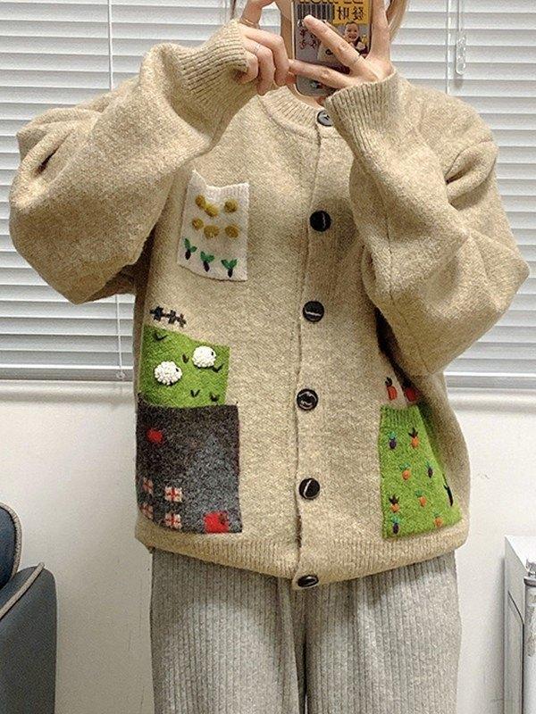 Pocket Jacquard Button Front Cardigan Product Image