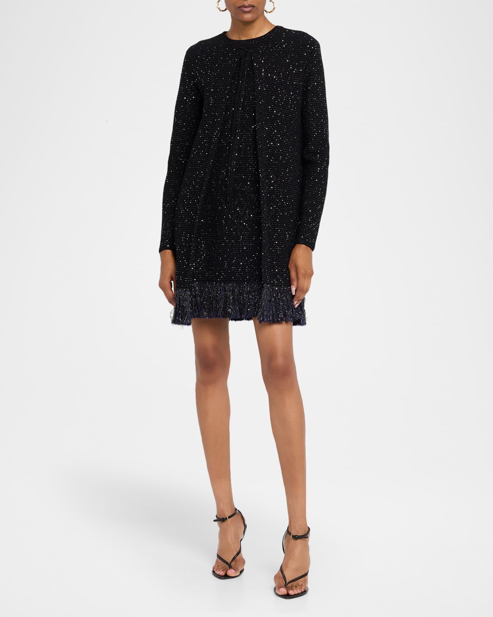 Textured Paillette Tweed Fringe Jacket Product Image