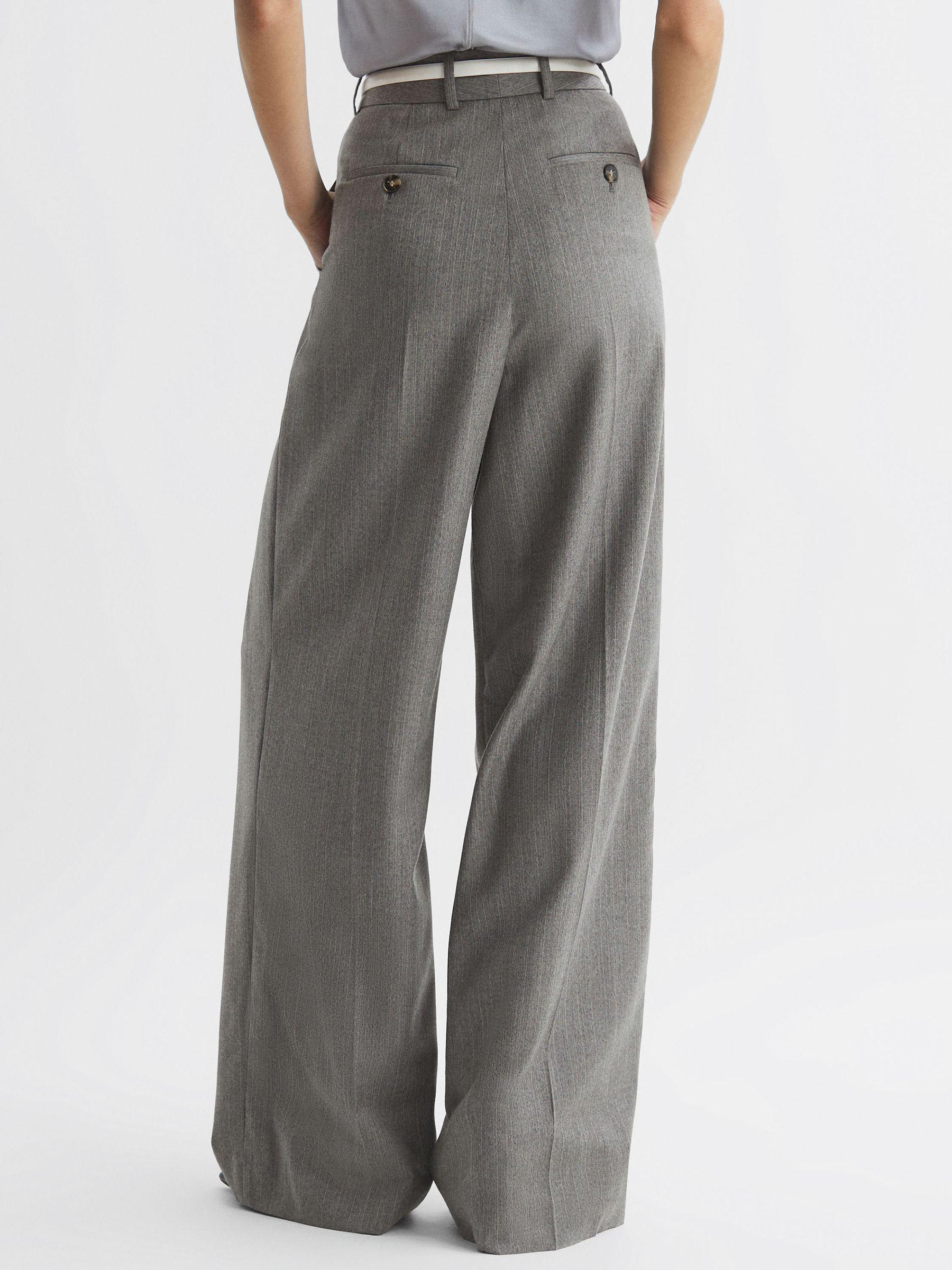 Wool Blend Pinstripe Wide Leg Trousers in Grey Product Image