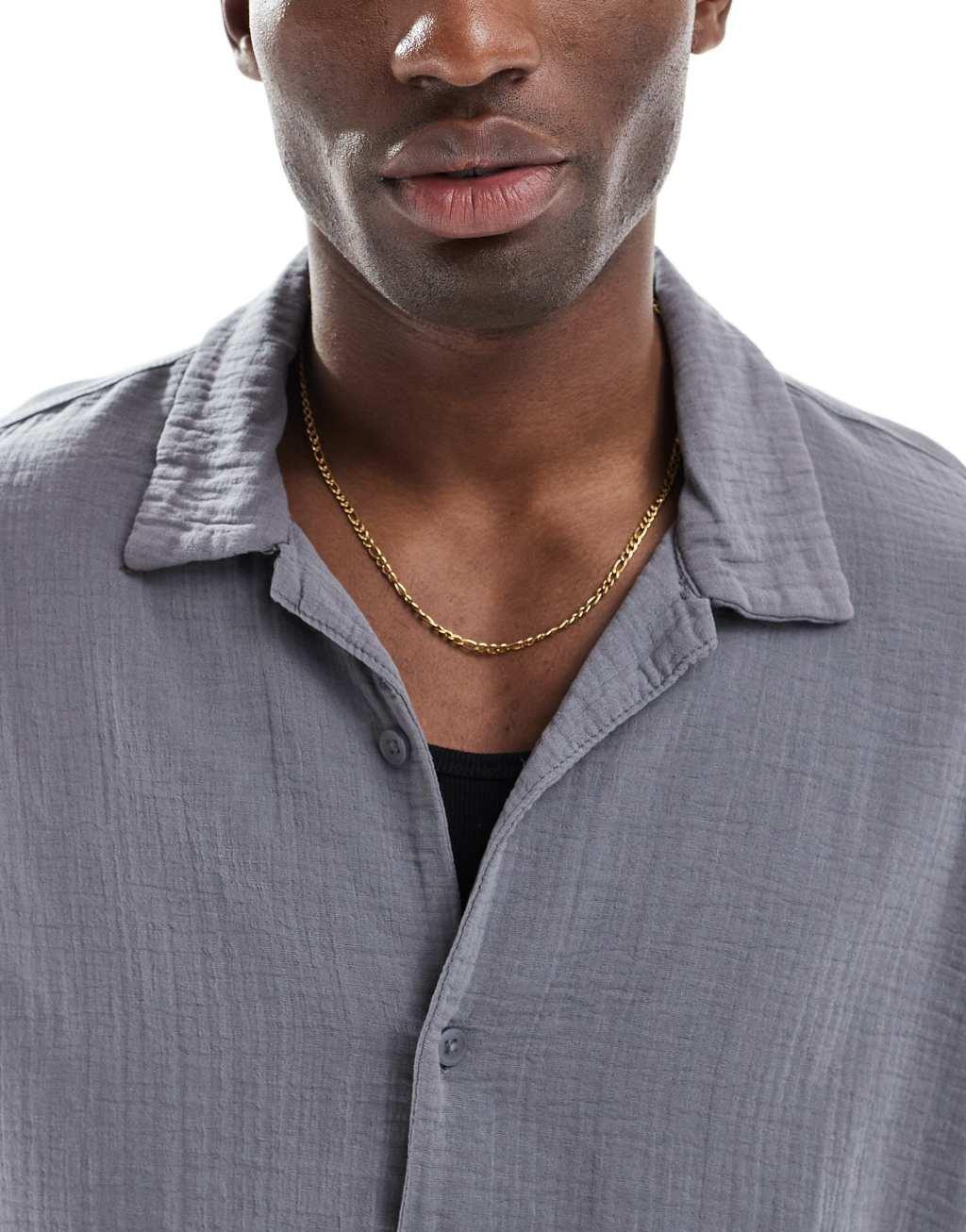 Bershka textured camp collar shirt in gray - part of a set Product Image