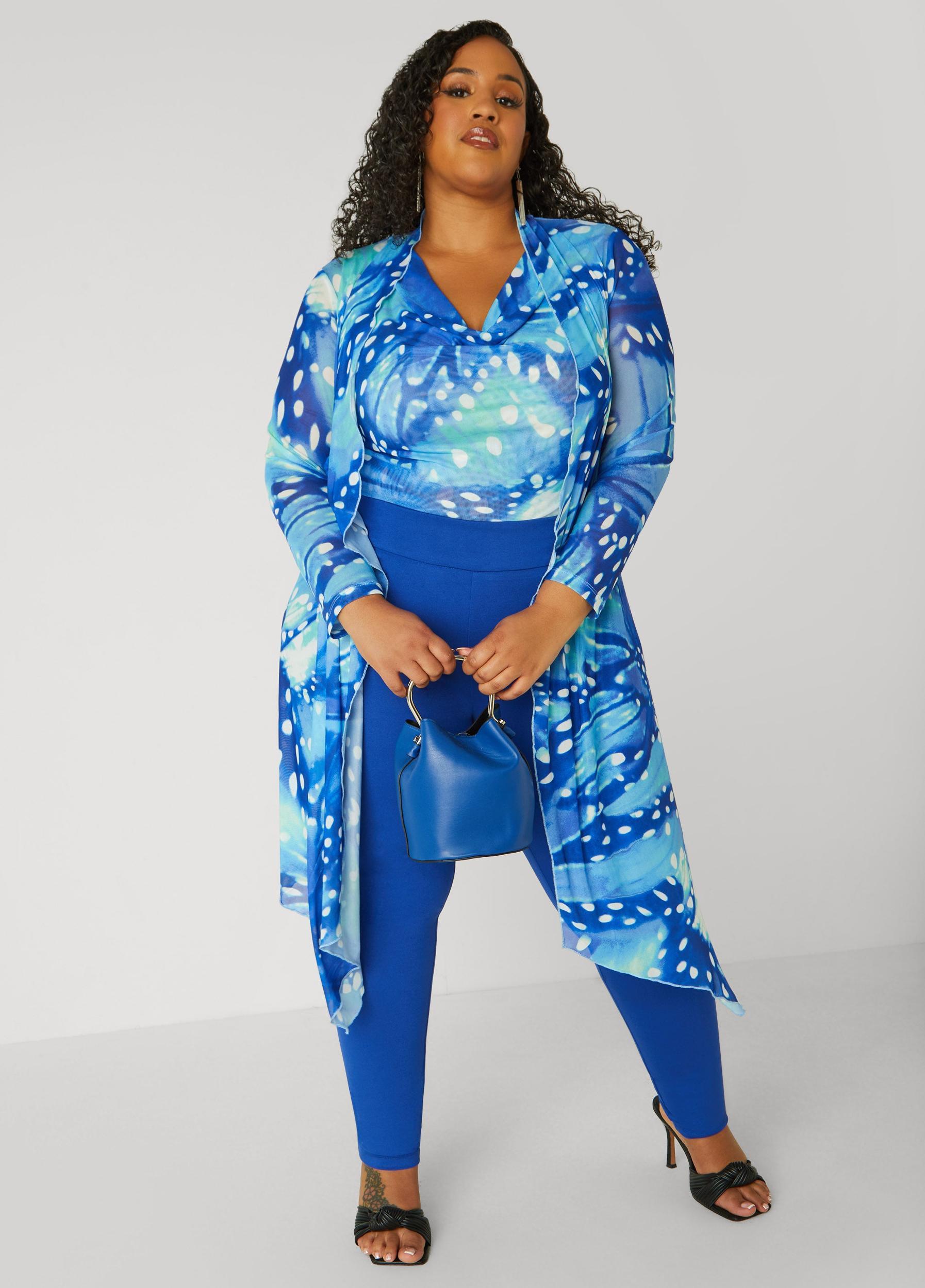 Plus Size Cowl Neck Abstract Mesh Top Ashley Stewart Product Image