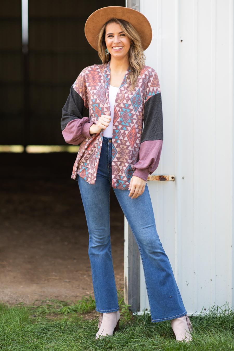 Terra Cotta Multicolor Aztec Print Cardigan Product Image