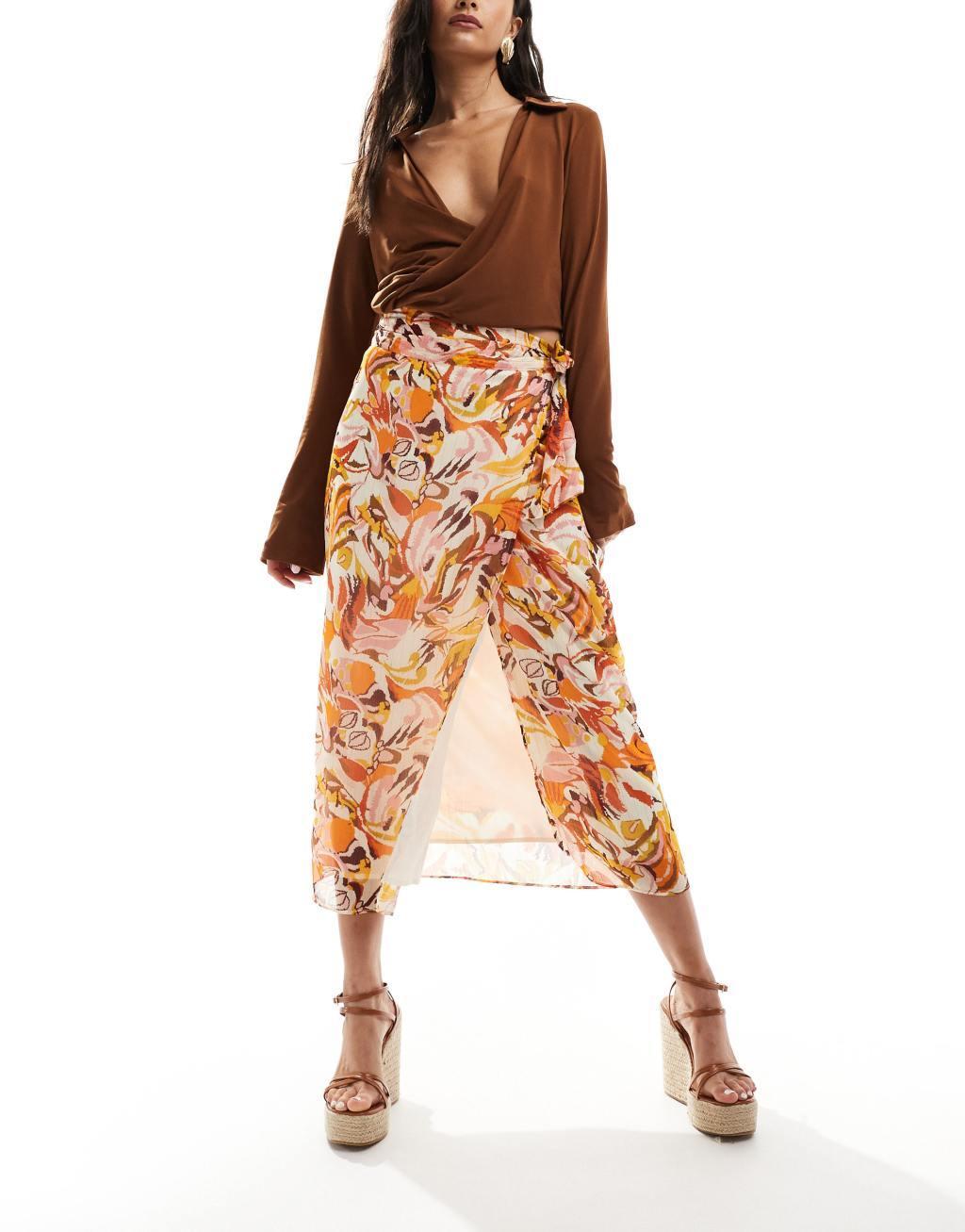 Style Cheat wrap midi skirt in floral print Product Image