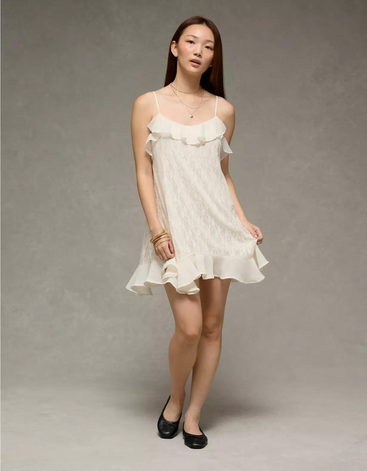 AE Lace Handkerchief Hem Ruffle Mini Dress Product Image