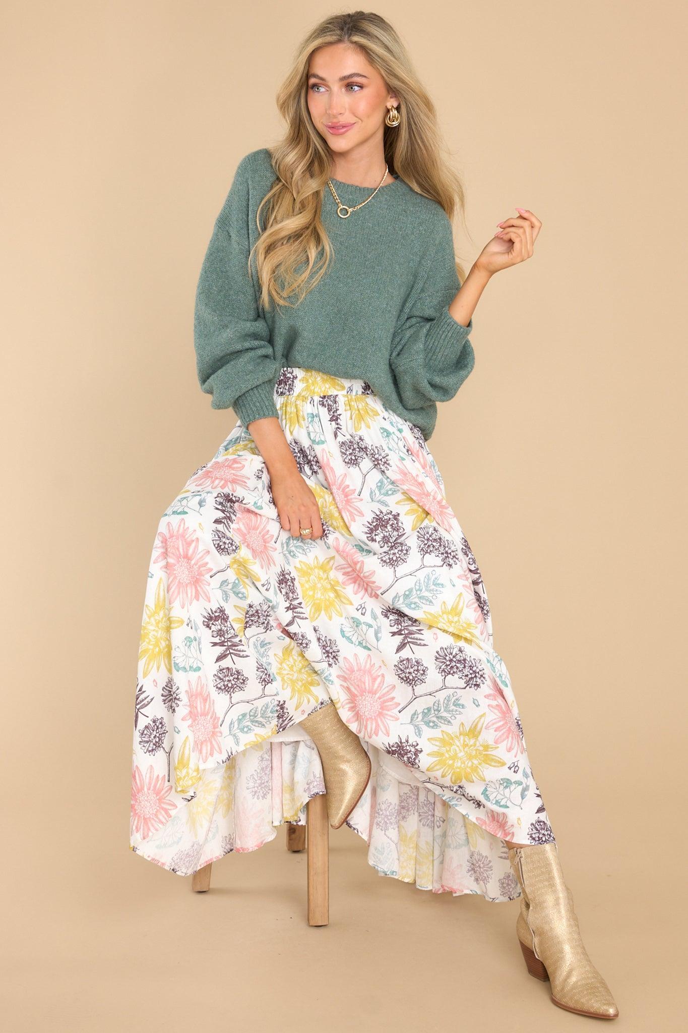 Aura Never Let You Go Ivory Floral Print Maxi Skirt Product Image